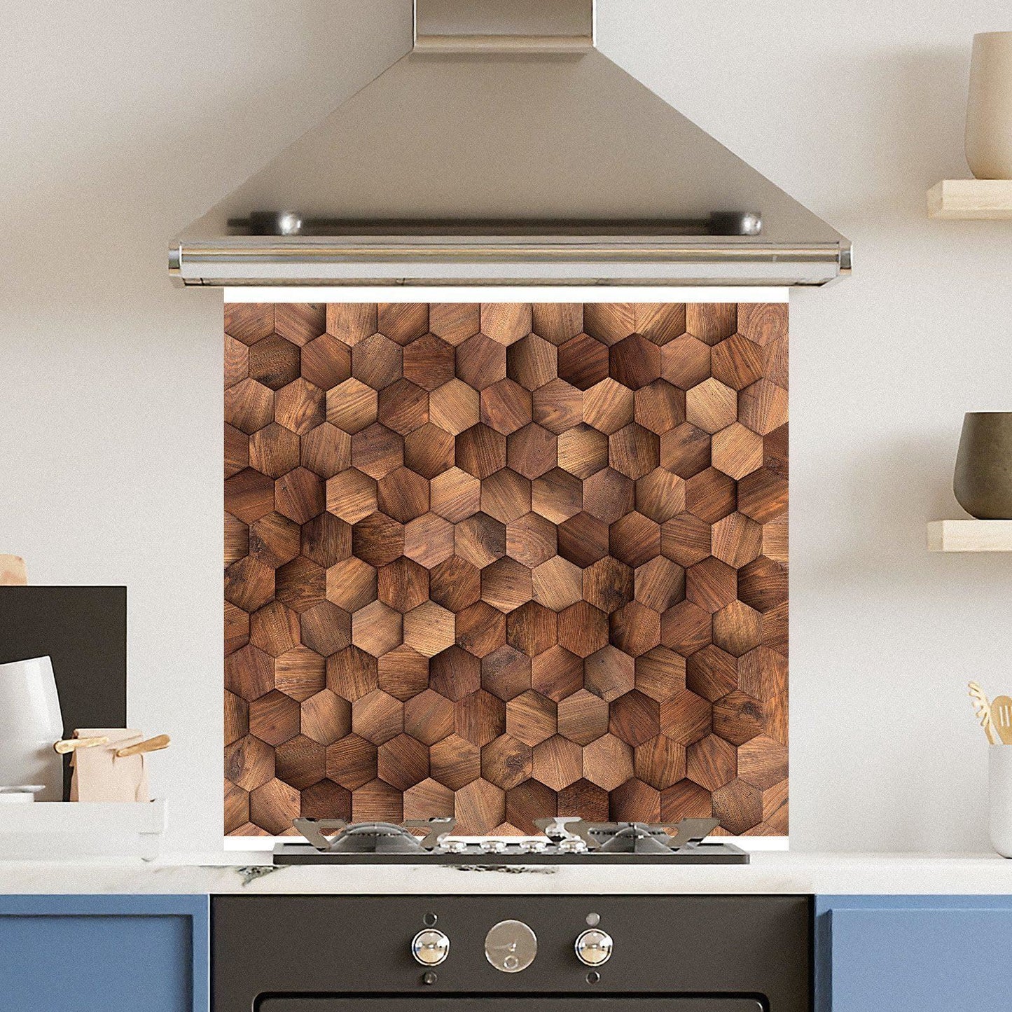 Premium Various Sizes Wooden Hex 6mm Glass Toughened Kitchen Splashback