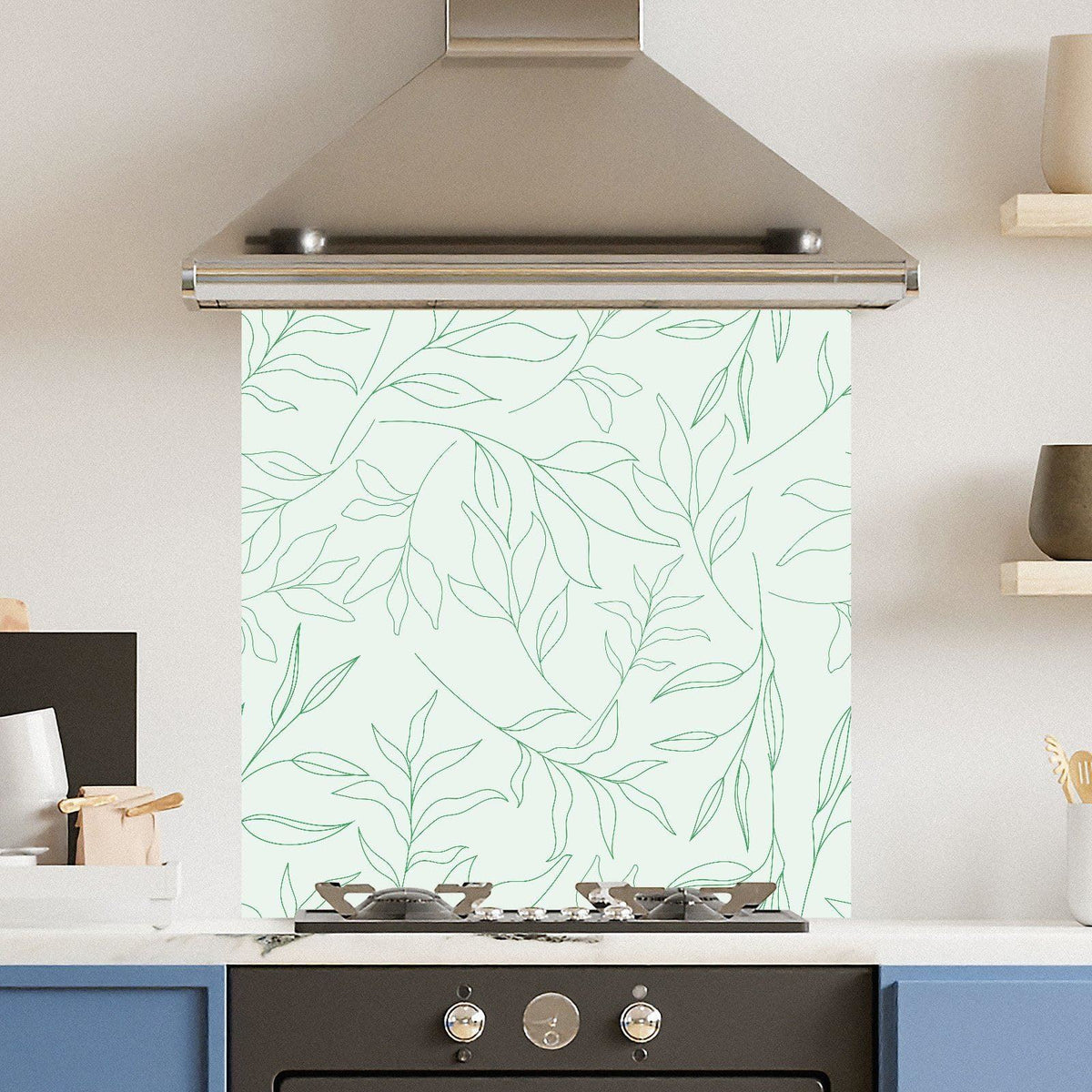 Mint Green Leaf — Toughened Glass Kitchen Splashback