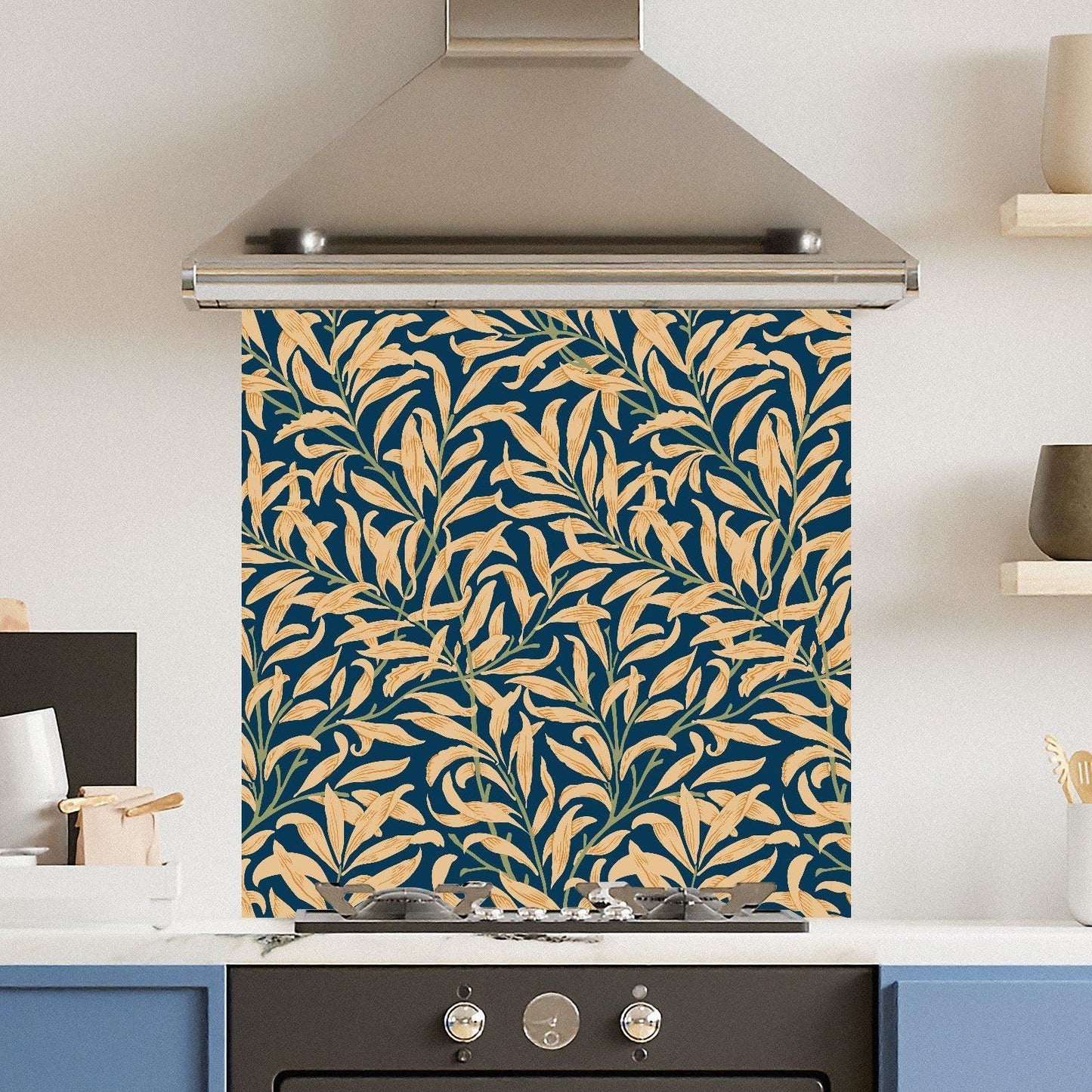 Premium Various Sizes Blue Yellow Leaf 6mm Glass Toughened Kitchen Splashback