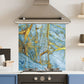 Premium Various Sizes Blue Gold Marble 6mm Glass Toughened Kitchen Splashback