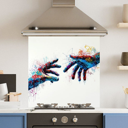 Premium Various Sizes Grafitti Hands 6mm Glass Toughened Kitchen Splashback