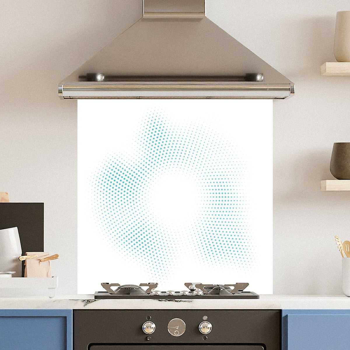 White Blue Dots — Toughened Glass Kitchen Splashback