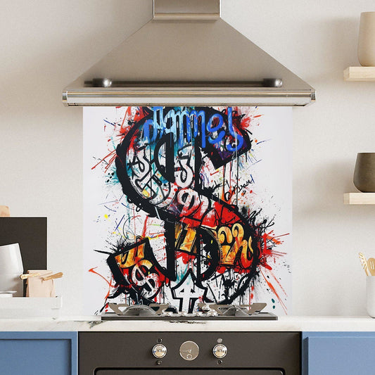 Premium Various Sizes Grafitti Dollar 6mm Glass Toughened Kitchen Splashback