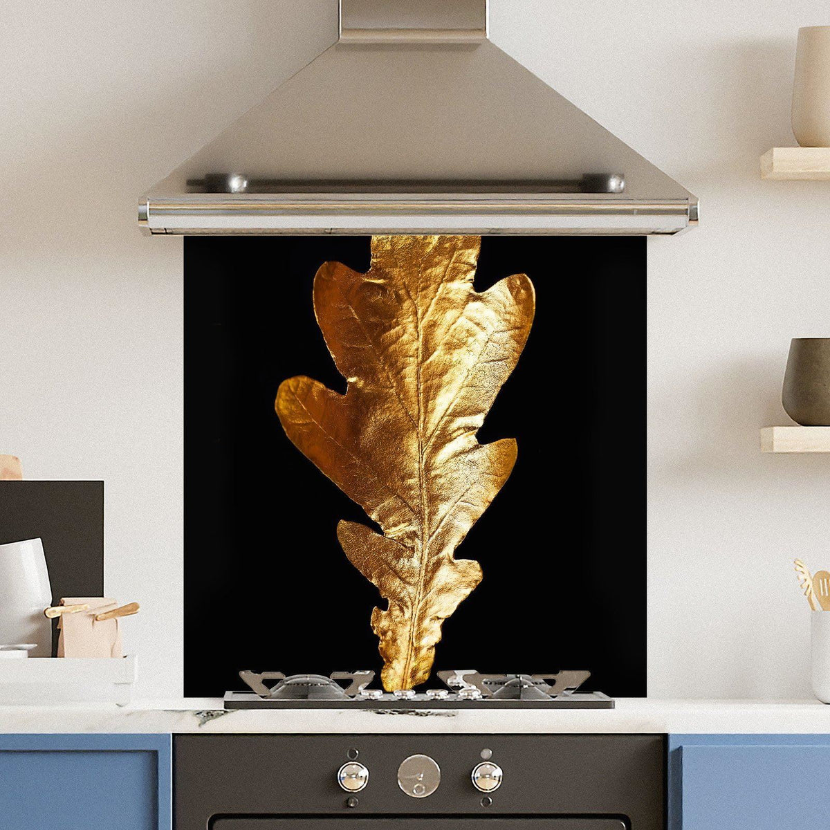 Gold Black Leaf — Toughened Glass Kitchen Splashback