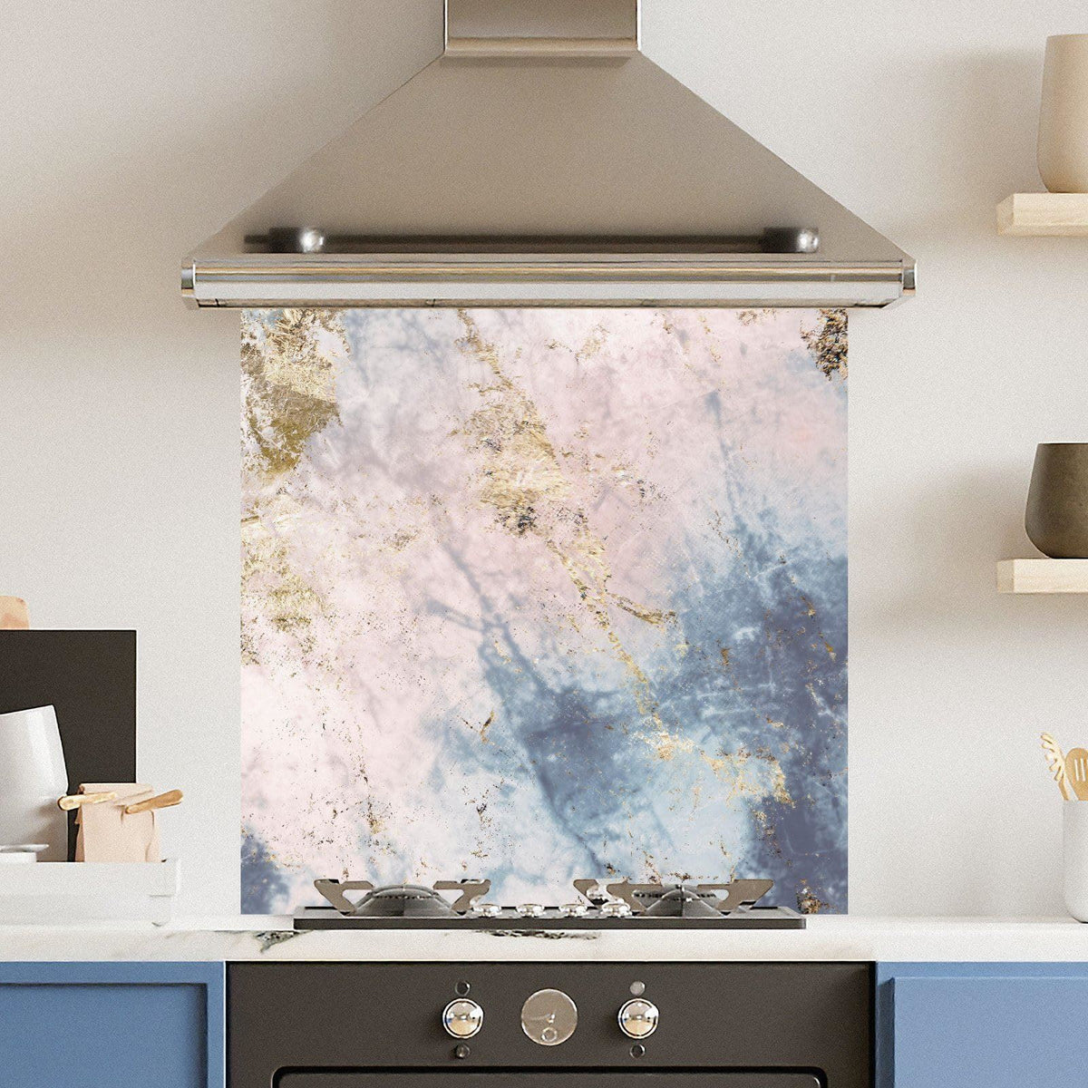 Pink Blue Marble — Toughened Glass Kitchen Splashback