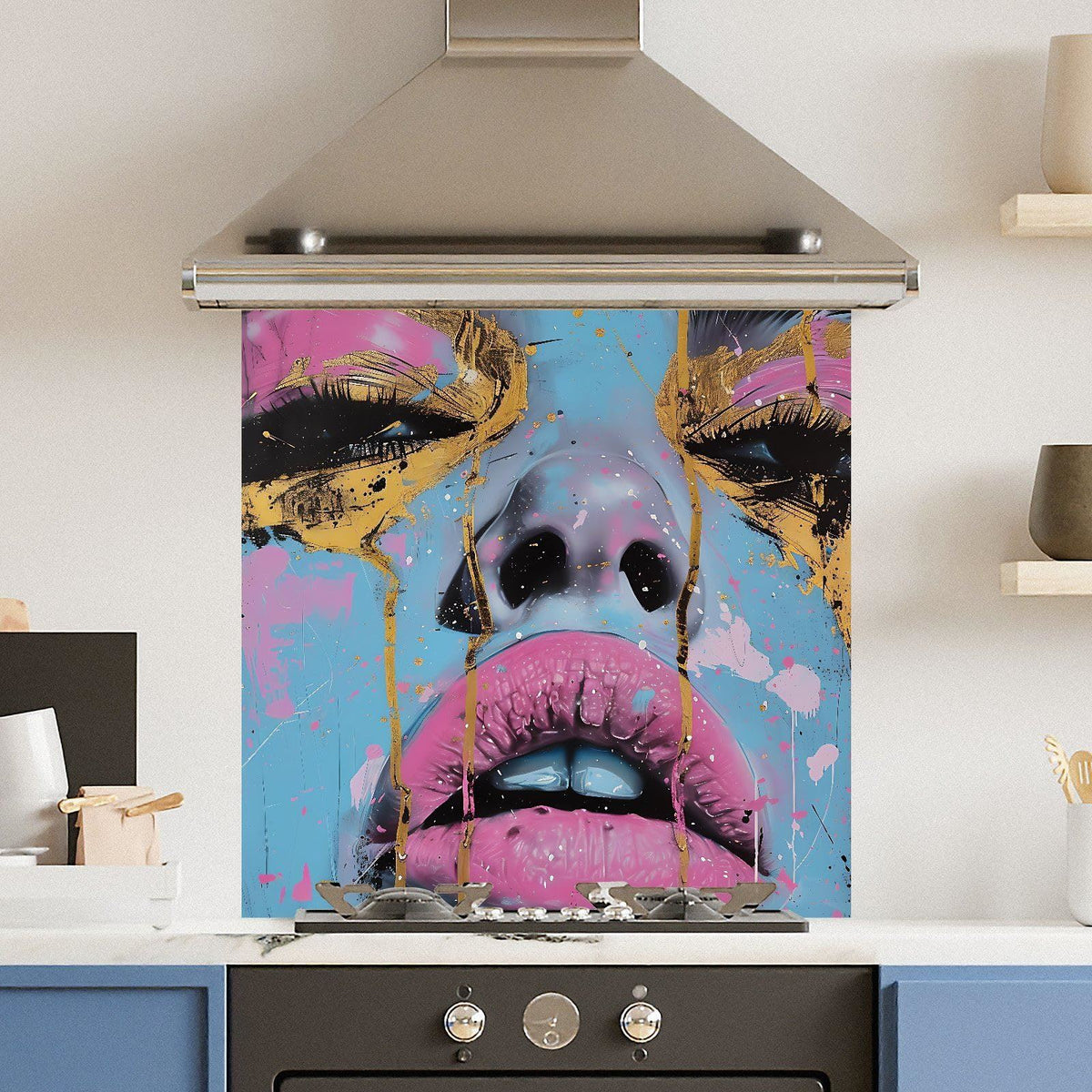 Blue Face — Toughened Glass Kitchen Splashback