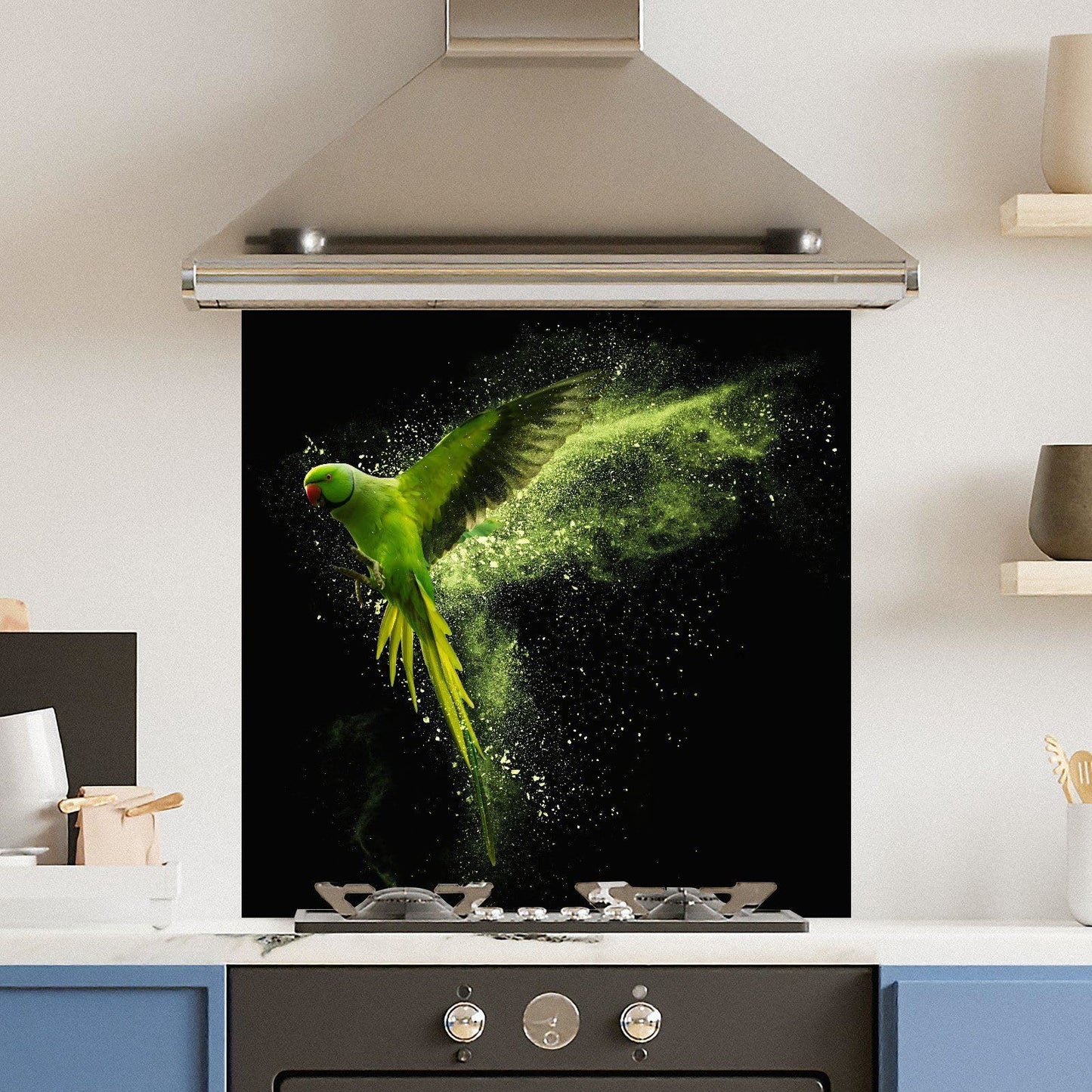Premium Various Sizes Green Parrot 6mm Glass Toughened Kitchen Splashback