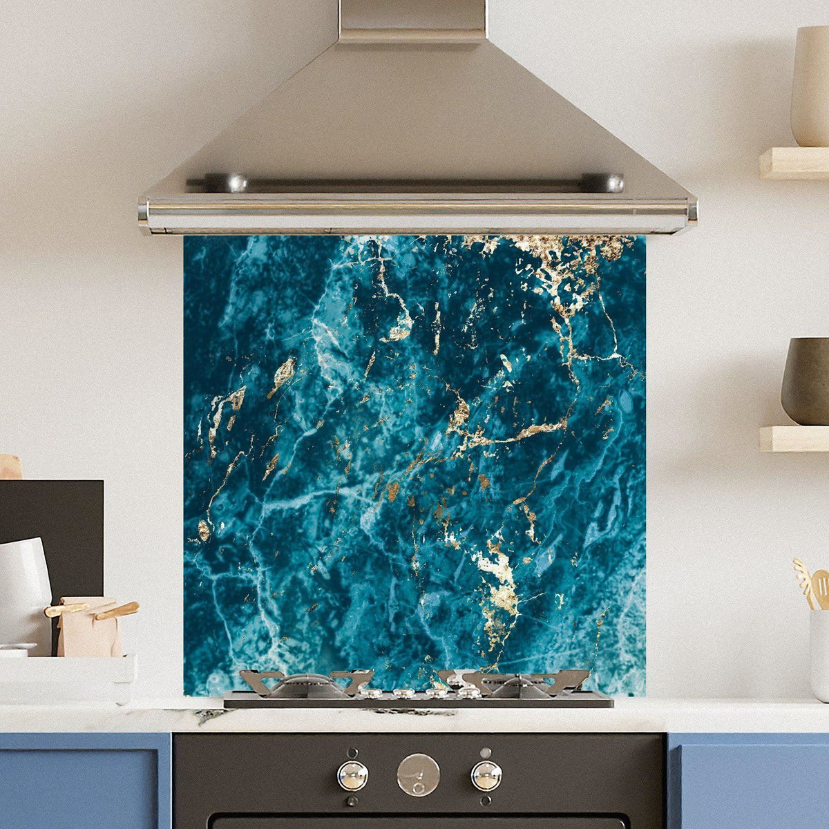 Blue Gold Marble — Toughened Glass Kitchen Splashback