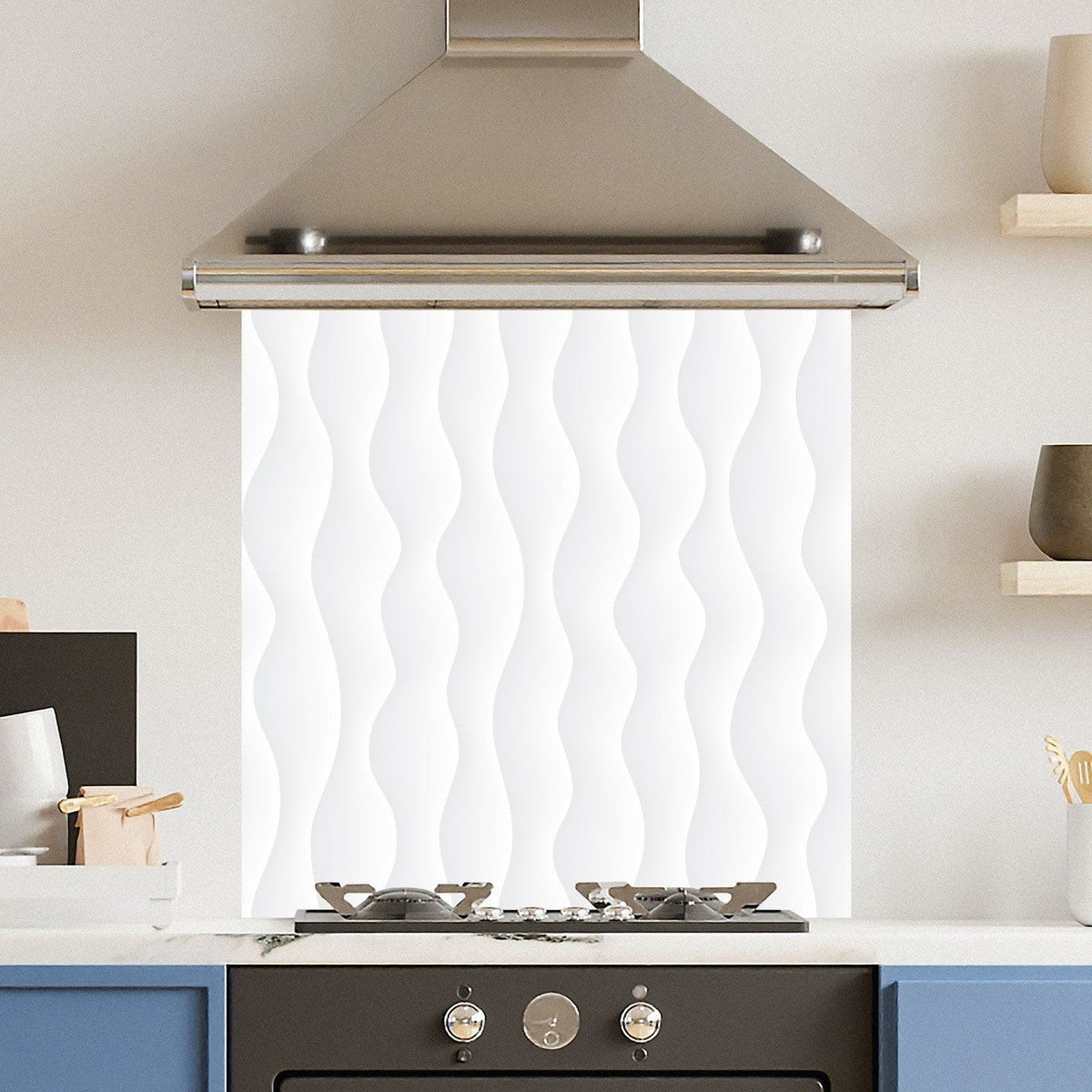 Wavy White Pattern — Toughened Glass Kitchen Splashback