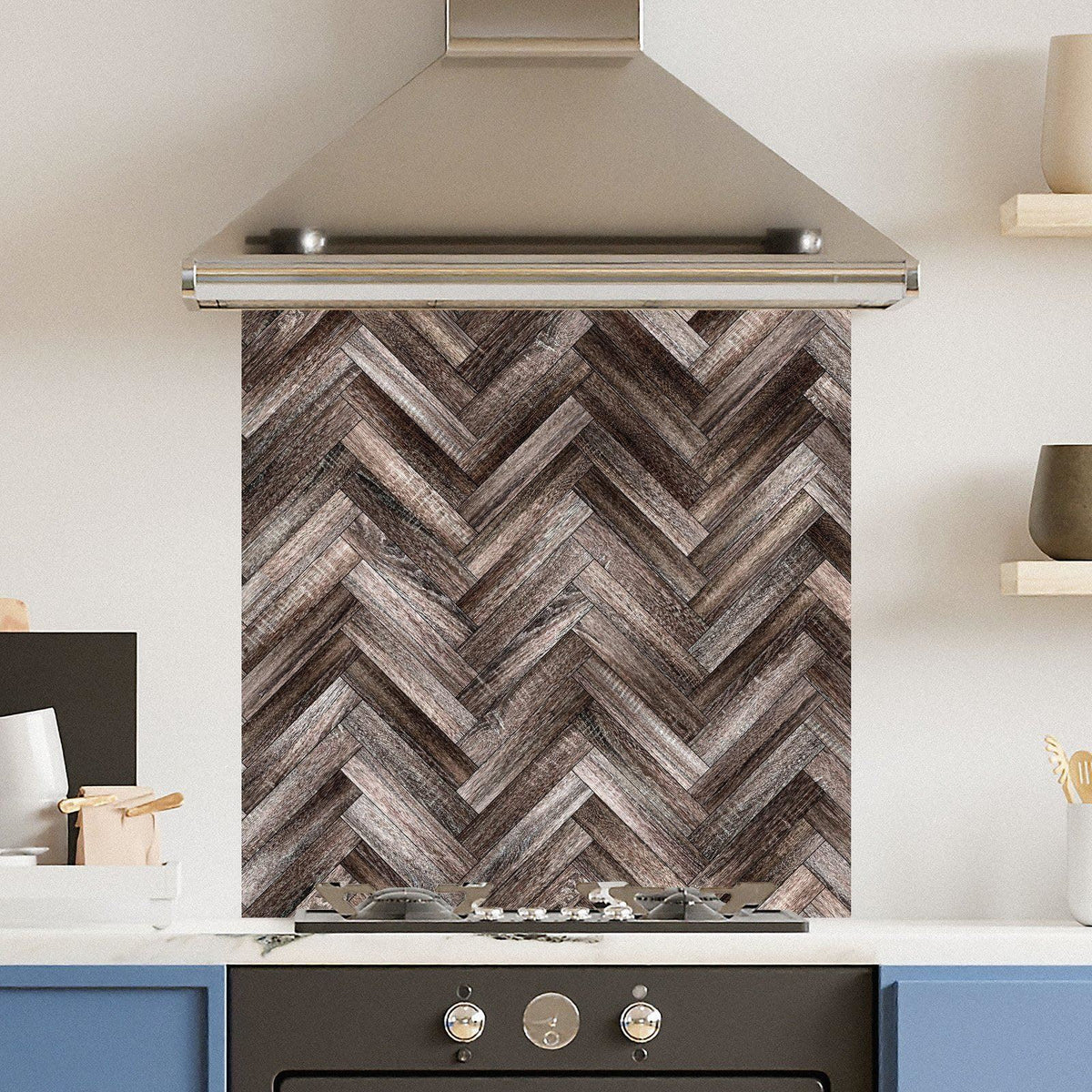 Herringbone Wood — Toughened Glass Kitchen Splashback