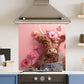 Pink Floral Cow — Toughened Glass Kitchen Splashback