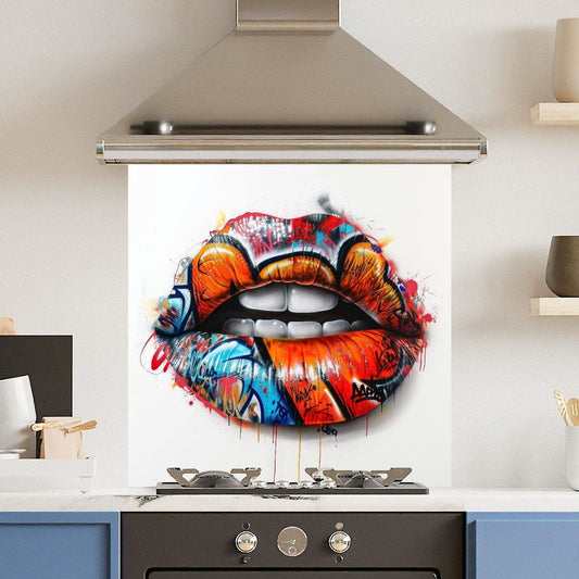 Premium Various Sizes Grafitti Mouth 6mm Glass Toughened Kitchen Splashback