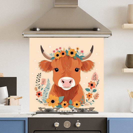 Premium Various Sizes Floral Cow 6mm Glass Toughened Kitchen Splashback