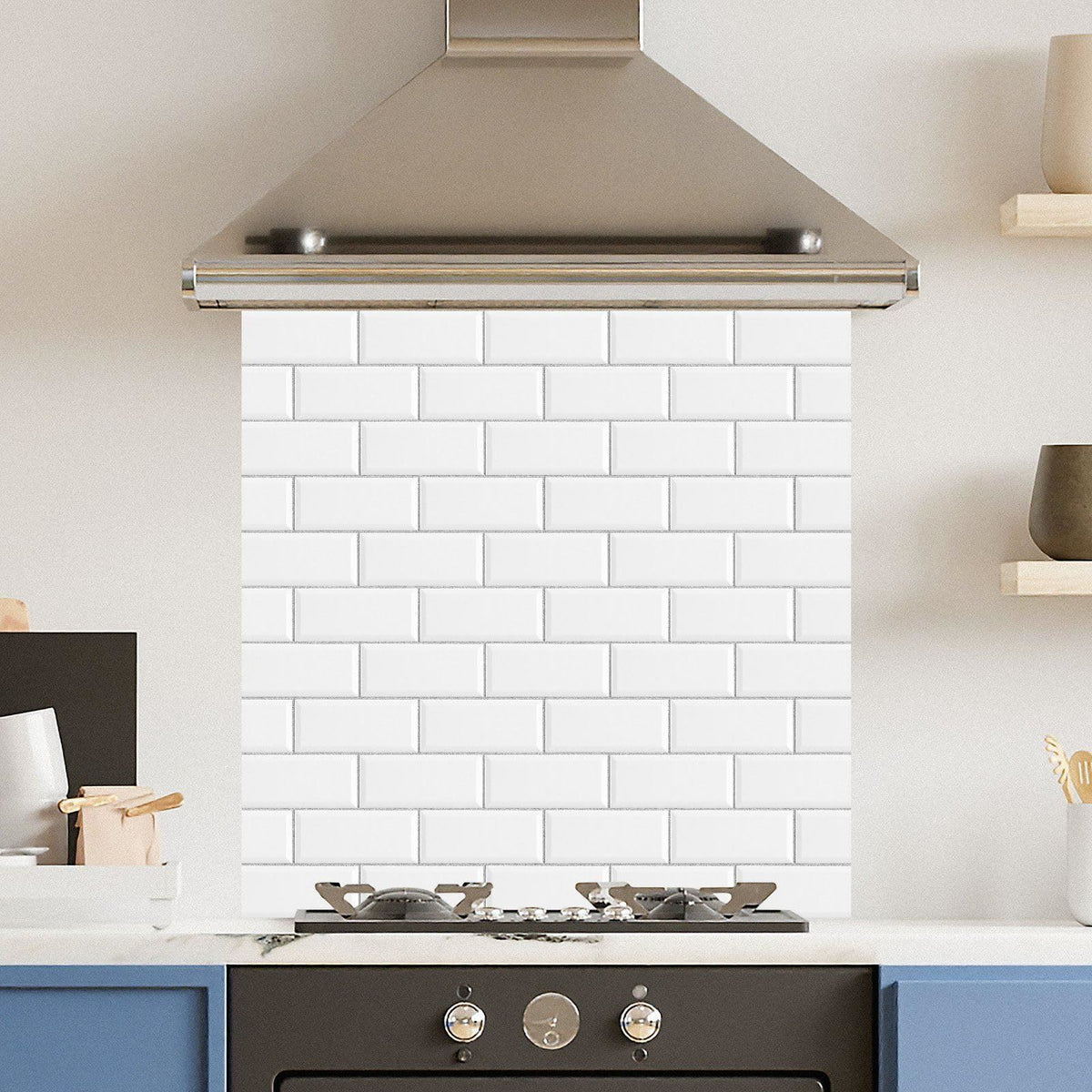 White Metro Tile — Toughened Glass Kitchen Splashback
