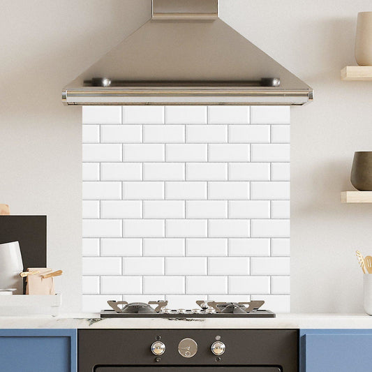 Premium Various Sizes White Metro Tile 6mm Glass Toughened Kitchen Splashback