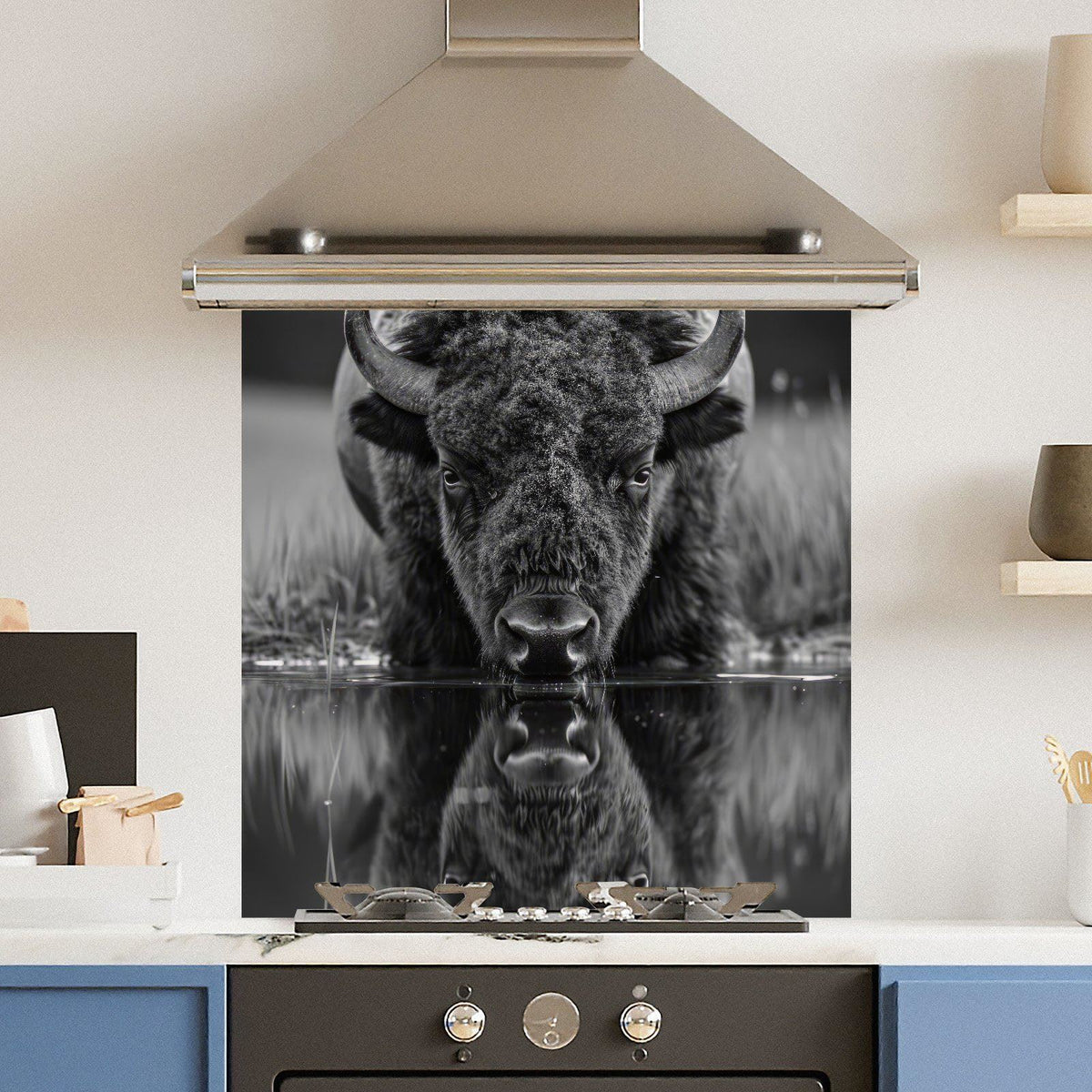 Black White Bison — Toughened Glass Kitchen Splashback