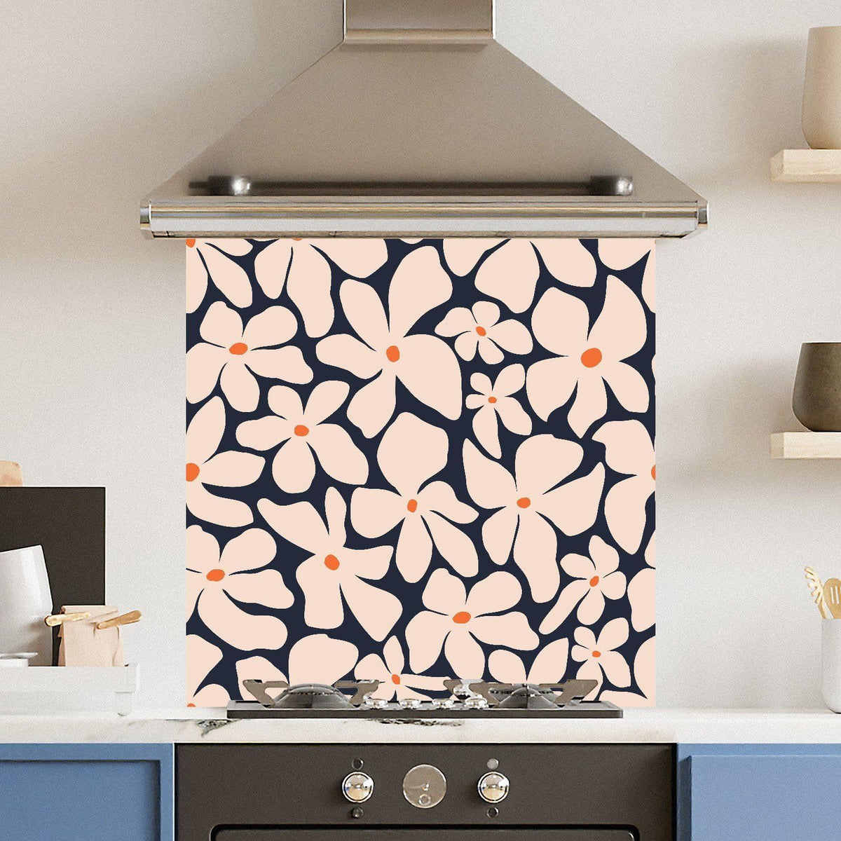 Blue Cream Flower — Toughened Glass Kitchen Splashback