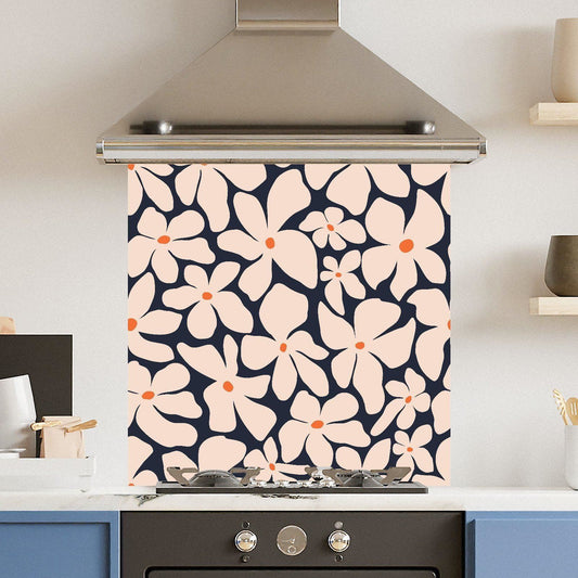 Blue Cream Flower — Toughened Glass Kitchen Splashback