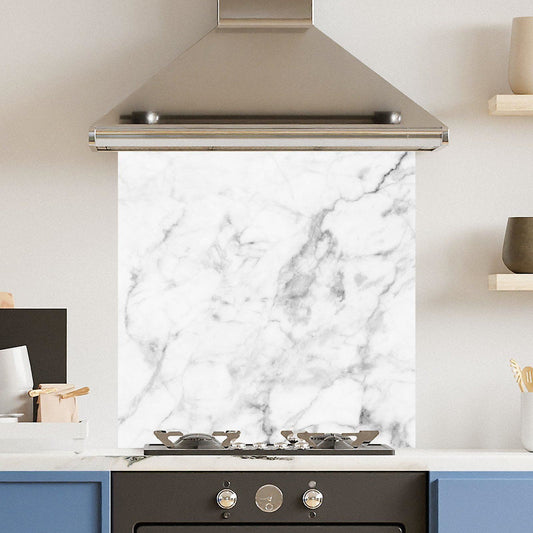 Premium Various Sizes Veiny White Marble 6mm Glass Toughened Kitchen Splashback