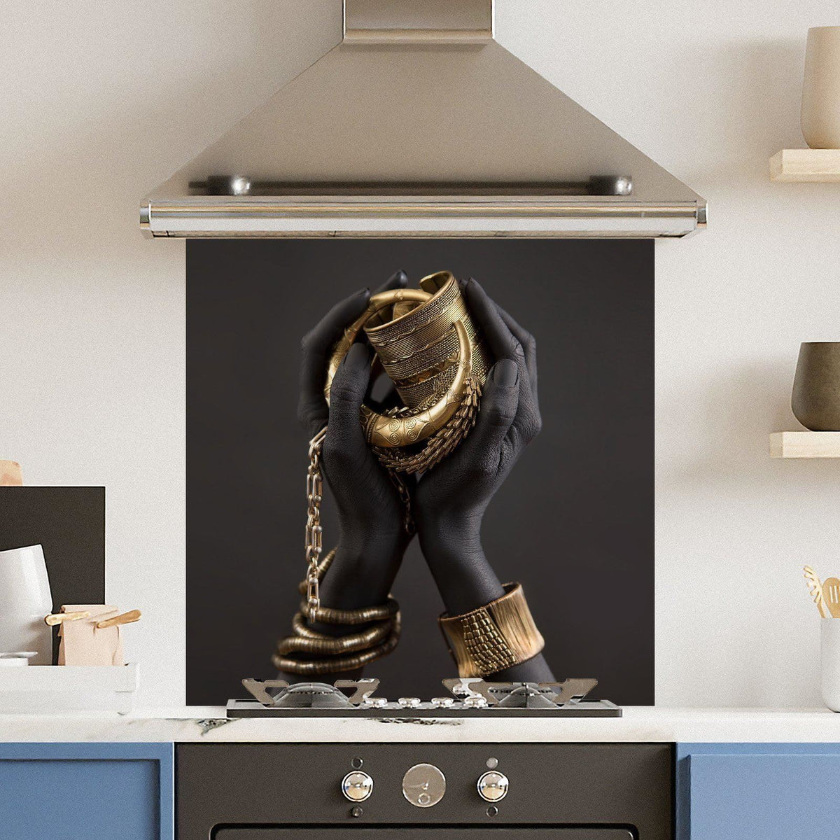 Gold Black Hands — Toughened Glass Kitchen Splashback