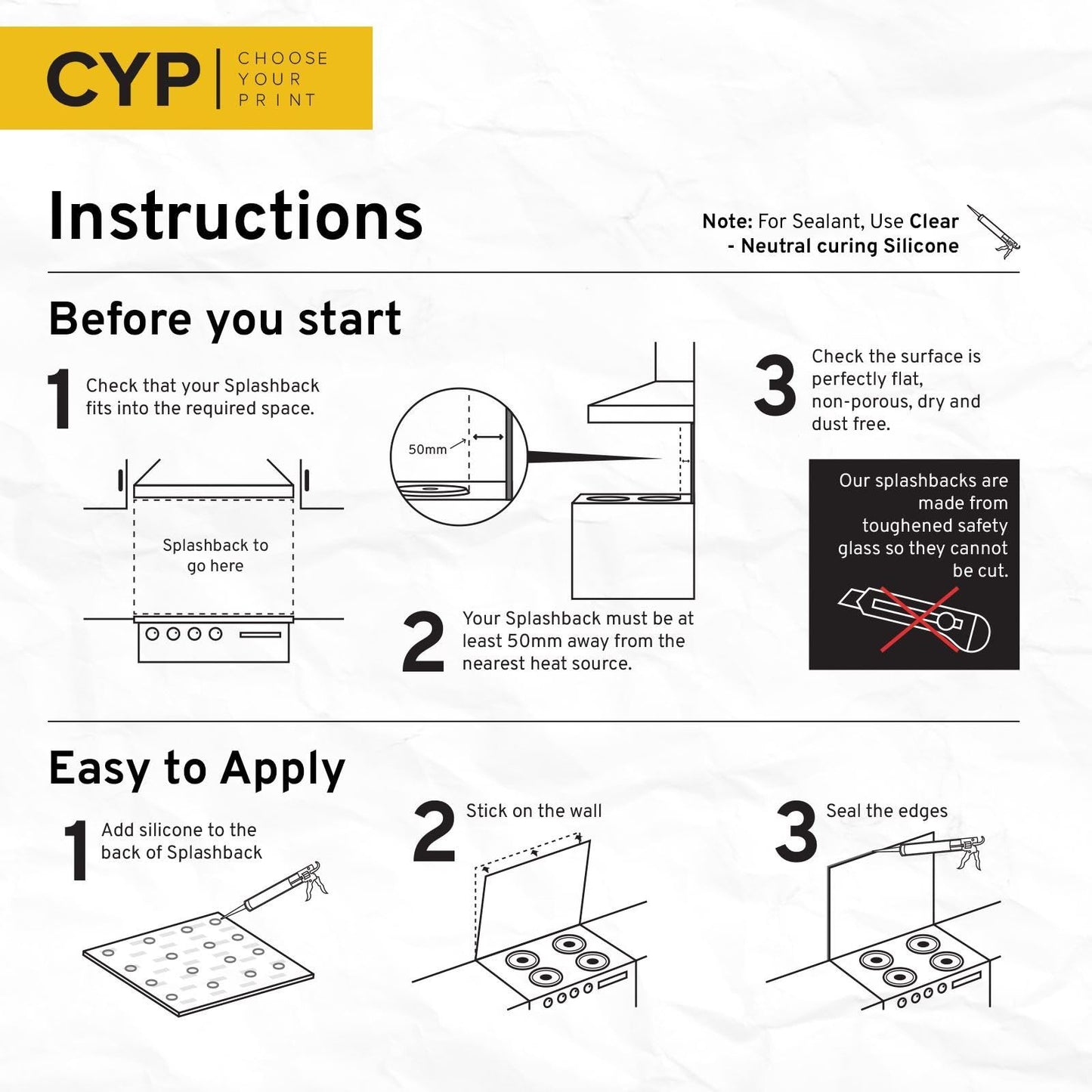 Premium Various Sizes White Veiny Marble 6mm Glass Toughened Kitchen Splashback