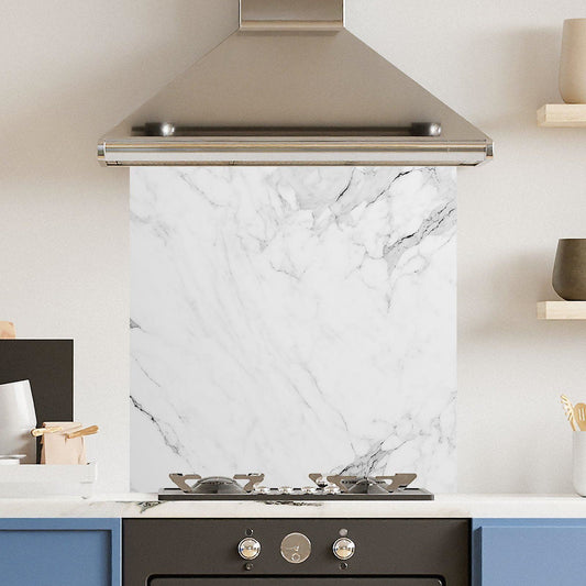 Premium Various Sizes White Veiny Marble 6mm Glass Toughened Kitchen Splashback