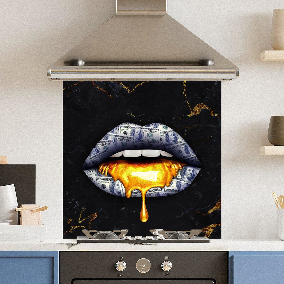 Gold Black Lips — Toughened Glass Kitchen Splashback