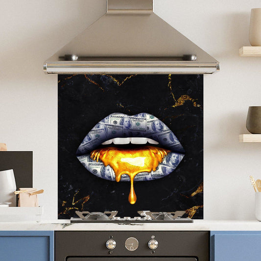 Premium Various Sizes Gold Black Lips 6mm Glass Toughened Kitchen Splashback