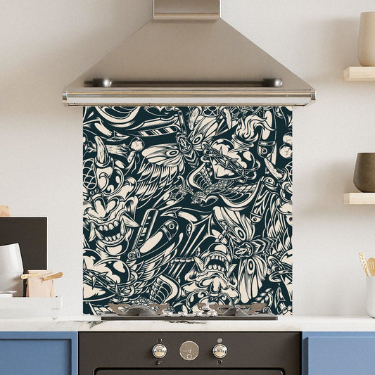 Premium Various Sizes Tattoo Drea 6mm Glass Toughened Kitchen Splashback