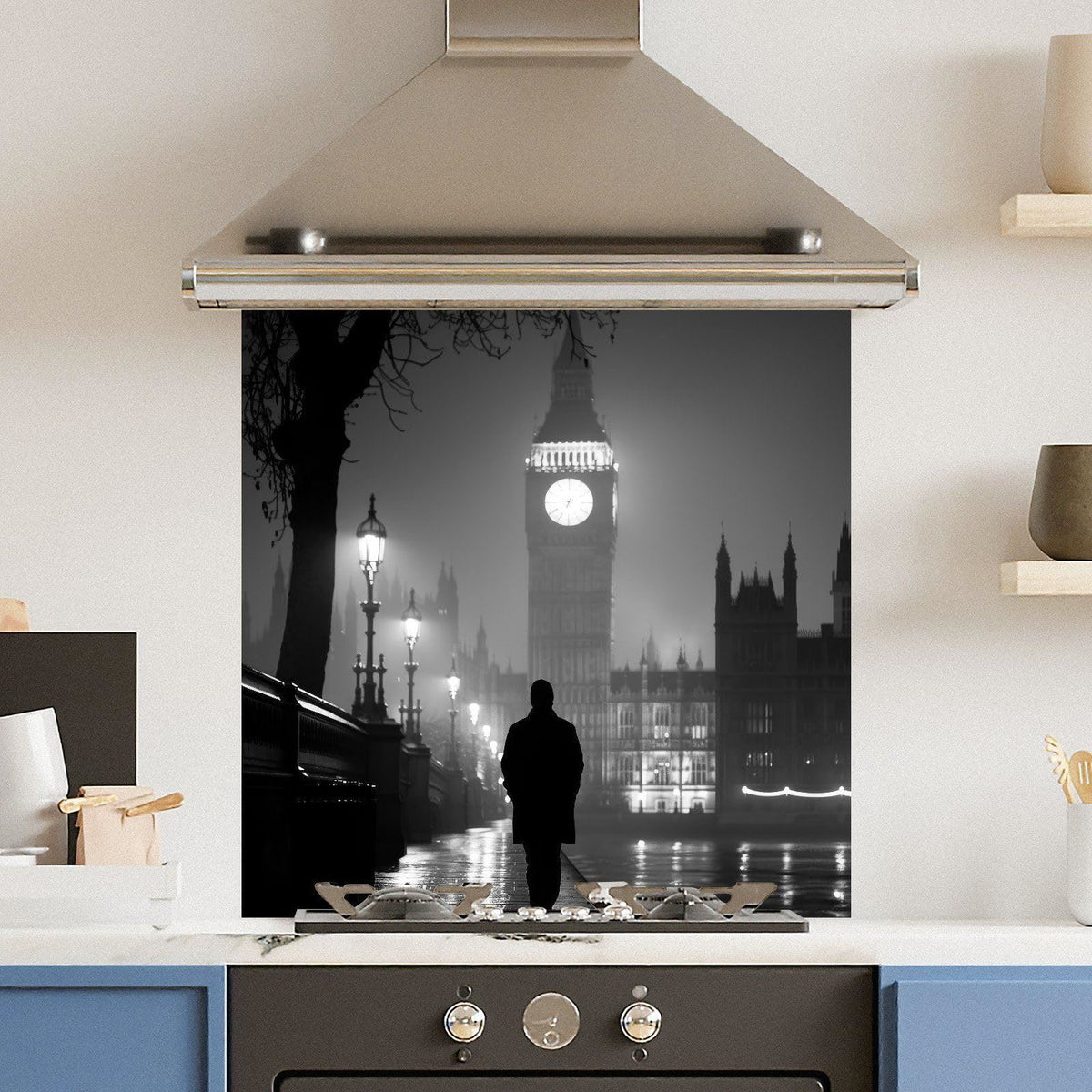 Monochrome Big Ben — Toughened Glass Kitchen Splashback