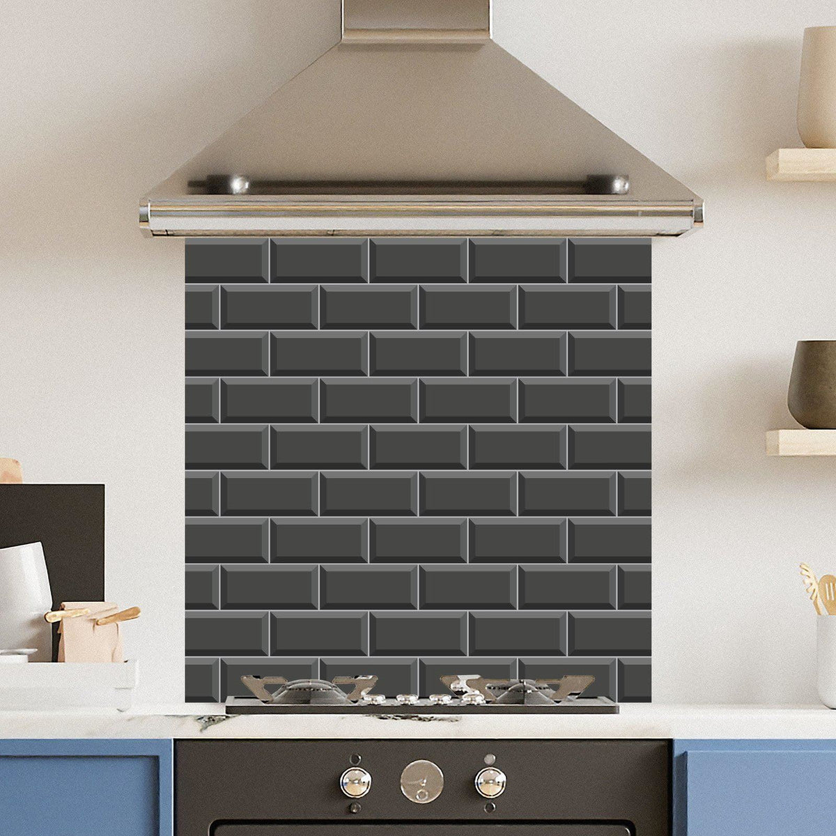Black Metro Tile — Toughened Glass Kitchen Splashback