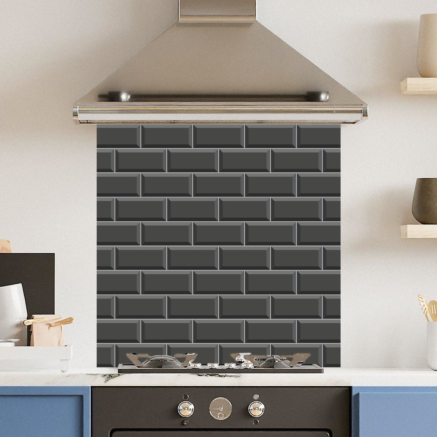 Black Metro Tile — Toughened Glass Kitchen Splashback