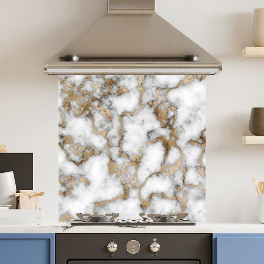 Premium Various Sizes White Gold Marble 6mm Glass Toughened Kitchen Splashback