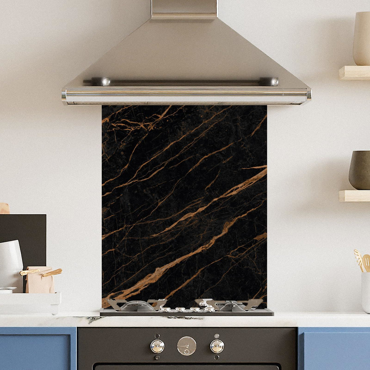 Black Gold Marble — Toughened Glass Kitchen Splashback
