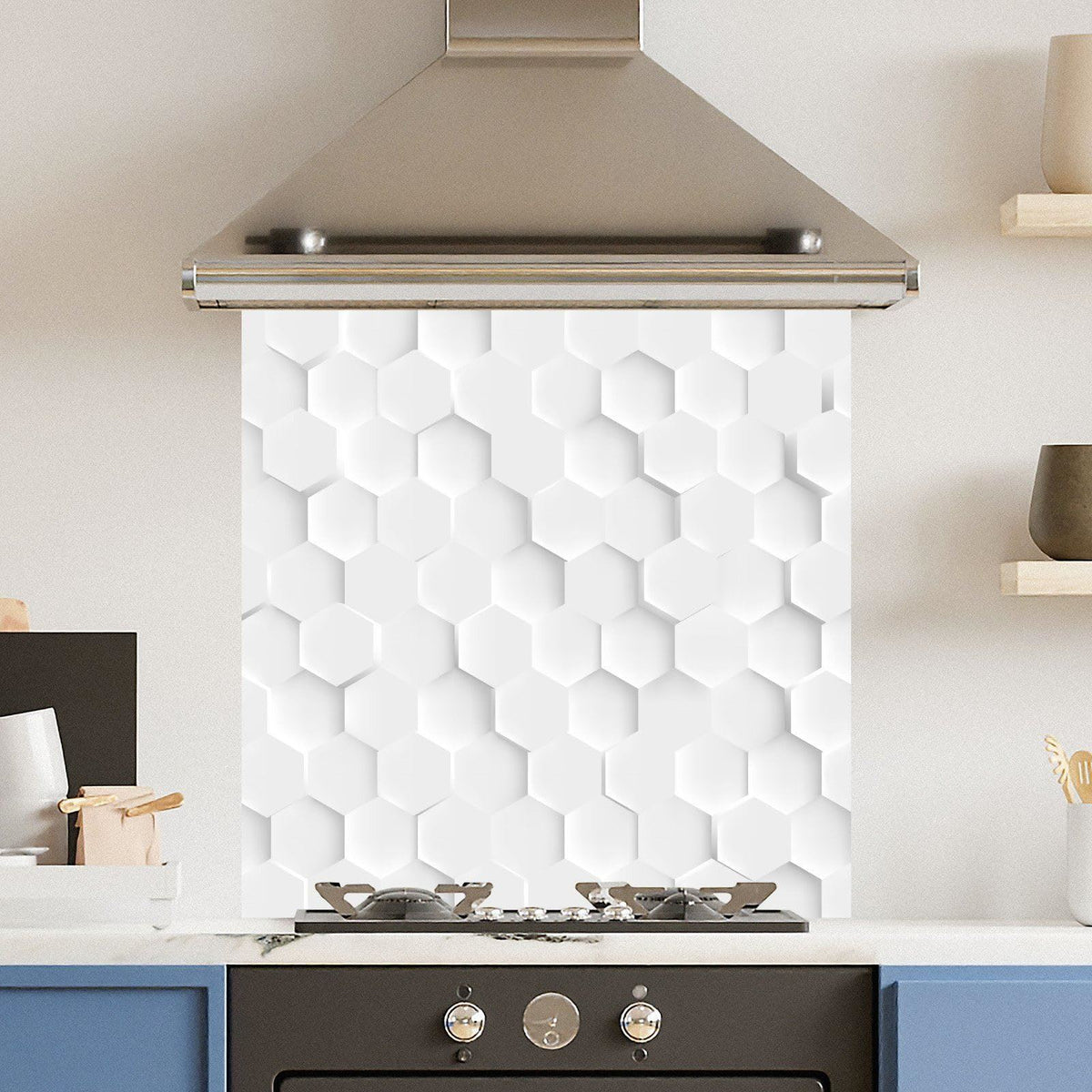 White Hexagon — Toughened Glass Kitchen Splashback