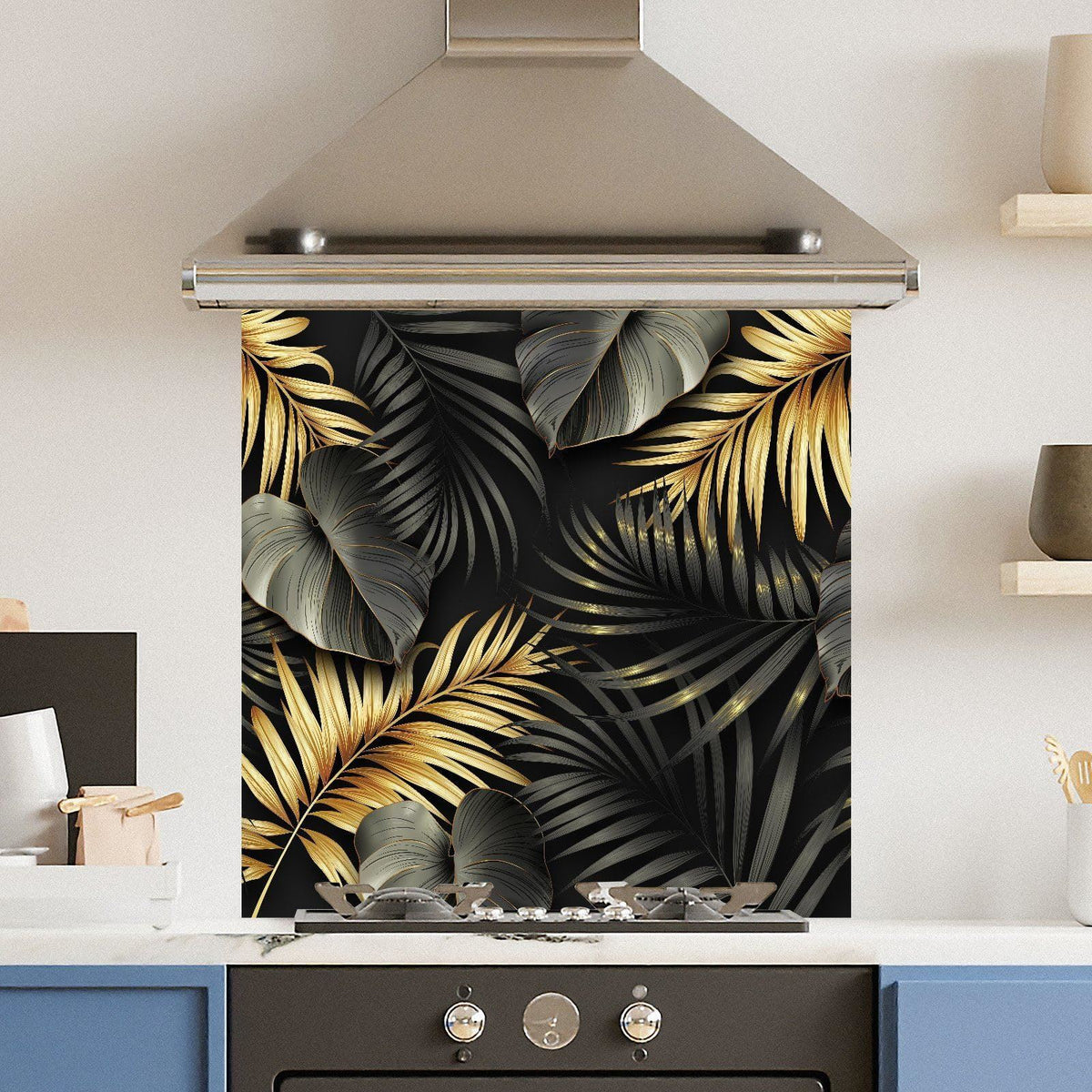 Floral Gold Black — Toughened Glass Kitchen Splashback